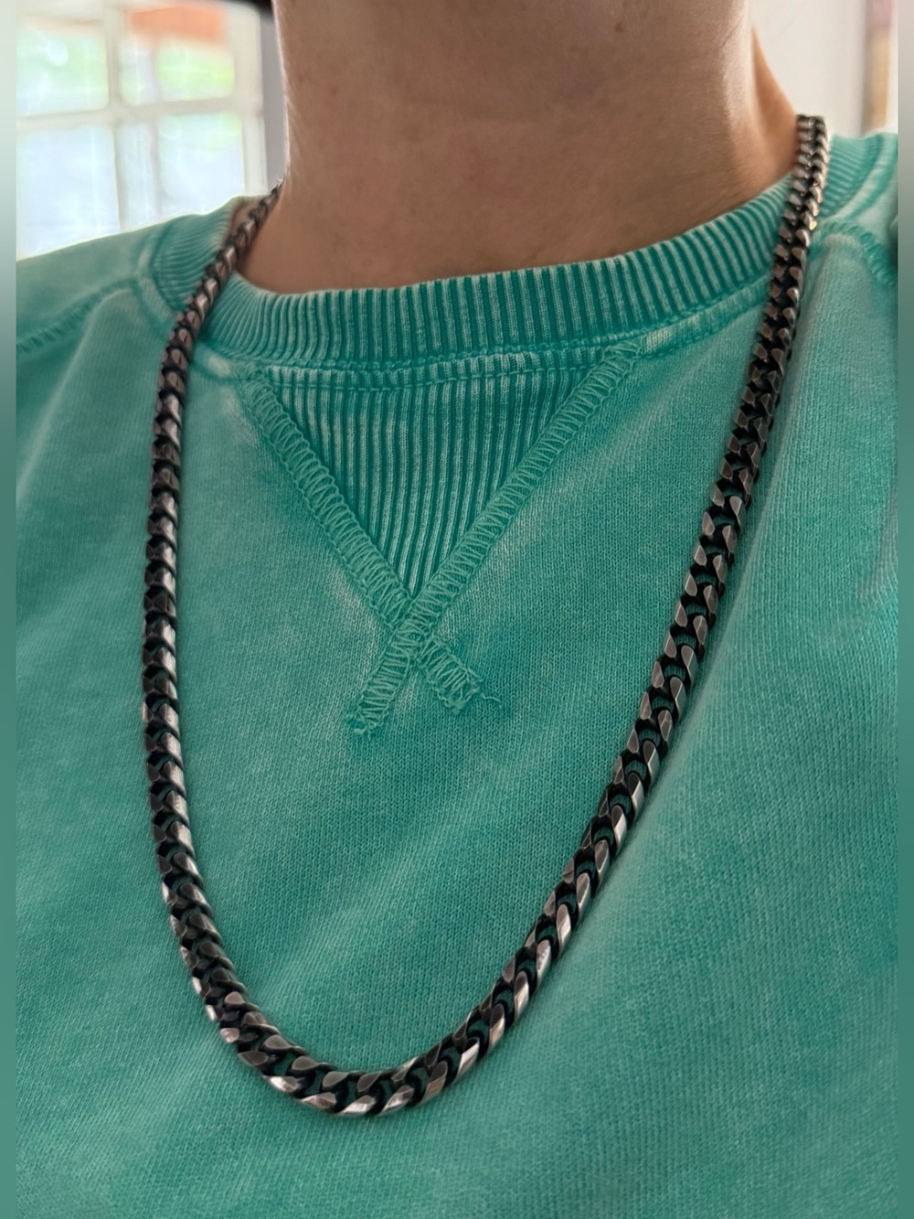 Classic Men's Curb Link Chain Necklace in Black Silver